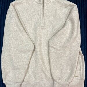 Aritzia TNA Cozy Sweatfleece Boyfriend 1/2 Zip in Heather Light Oatmeal